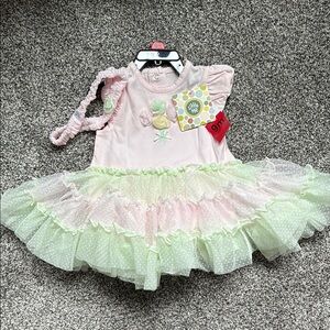 Little Me Pink and Green Ruffle Dress